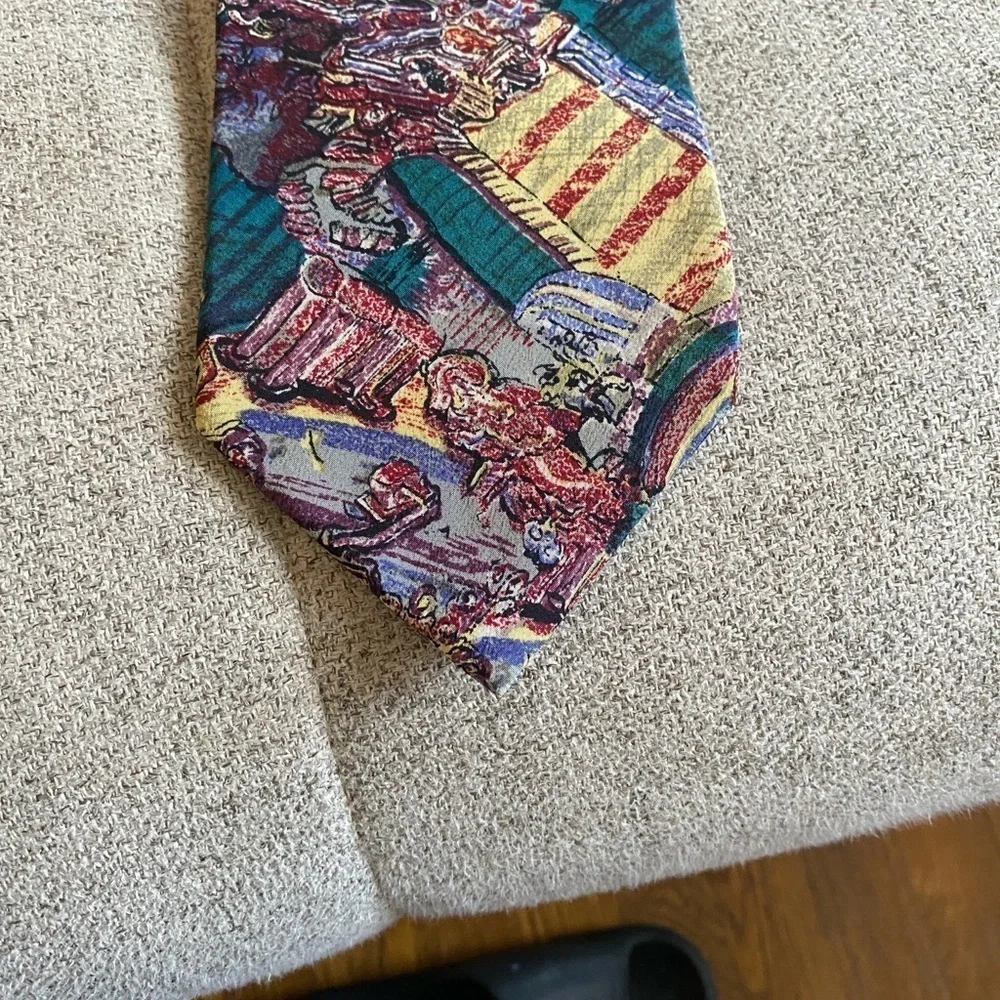 J. Garcia Vintage Silk Tie Set – Black & Gold Abstract + Multicolor Pattern